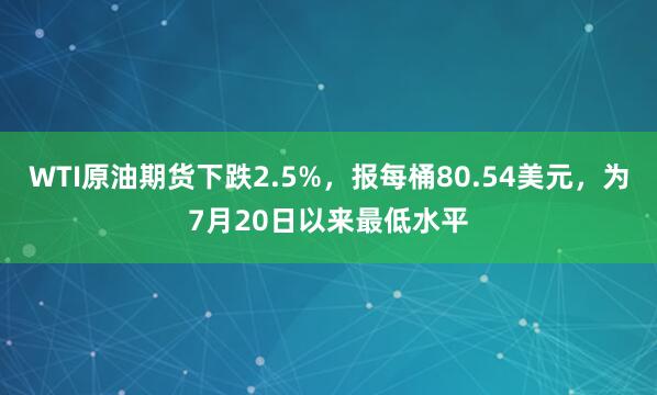 WTI原油期货下跌2.5%,报每桶80.54美元,为7月20日以来最低水平