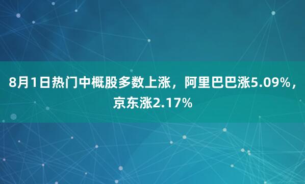 8月1日热门中概股多数上涨,阿里巴巴涨5.09%,京东涨2.17%