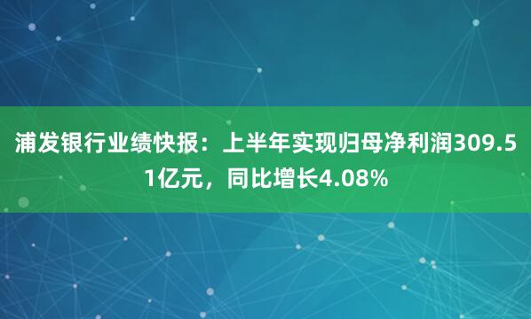 浦发银行业绩快报：上半年实现归母净利润309.51亿元，同比增长4.08%