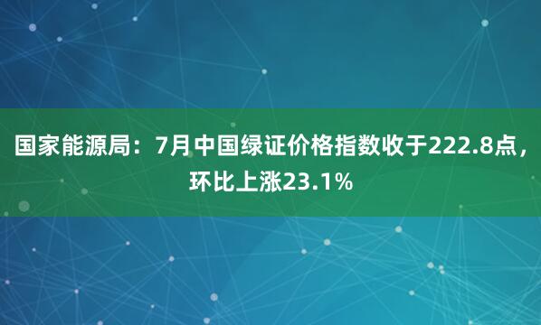 国家能源局：7月中国绿证价格指数收于222.8点，环比上涨23.1%