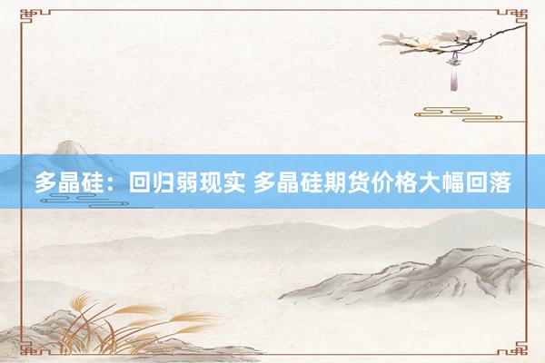 多晶硅：回归弱现实 多晶硅期货价格大幅回落