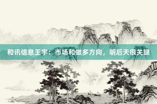 和讯信息王宇：市场和做多方向，明后天很关键