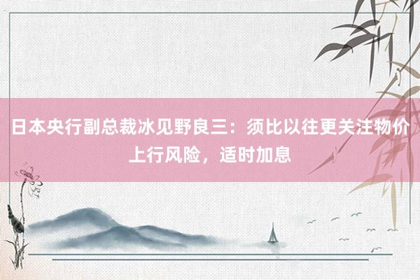 日本央行副总裁冰见野良三：须比以往更关注物价上行风险，适时加息