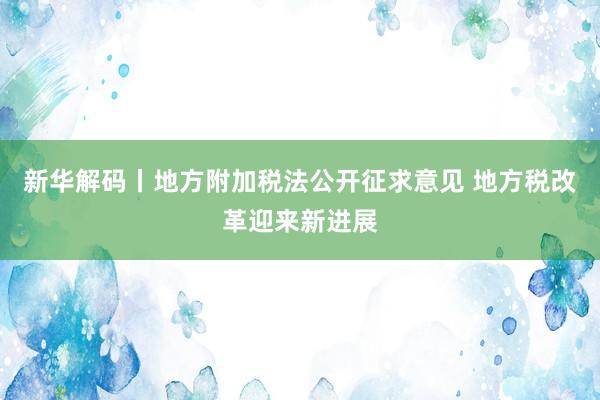 新华解码丨地方附加税法公开征求意见 地方税改革迎来新进展
