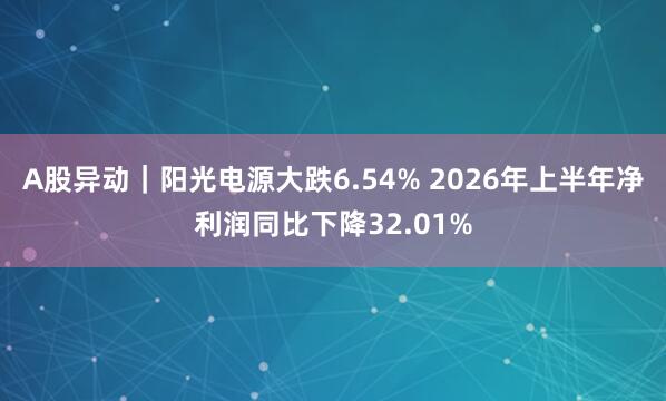 A股异动｜阳光电源大跌6.54% 2026年上半年净利润同比下降32.01%