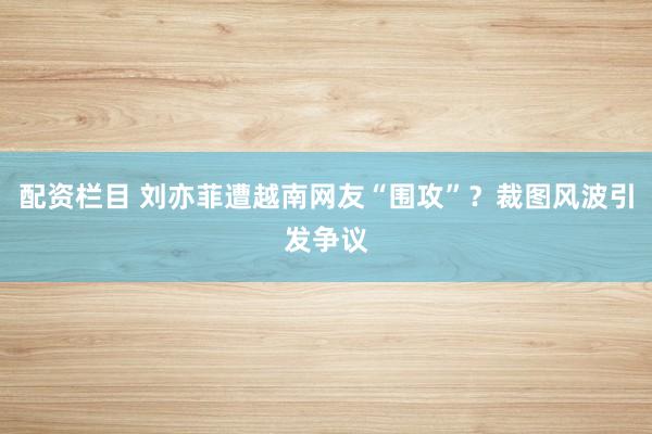 配资栏目 刘亦菲遭越南网友“围攻”？裁图风波引发争议