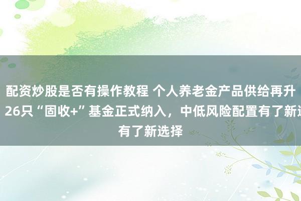 配资炒股是否有操作教程 个人养老金产品供给再升级！26只“固收+”基金正式纳入，中低风险配置有了新选择