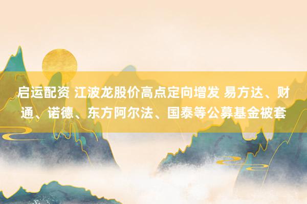 启运配资 江波龙股价高点定向增发 易方达、财通、诺德、东方阿尔法、国泰等公募基金被套