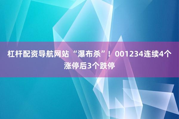 杠杆配资导航网站 “瀑布杀”！001234连续4个涨停后3个跌停